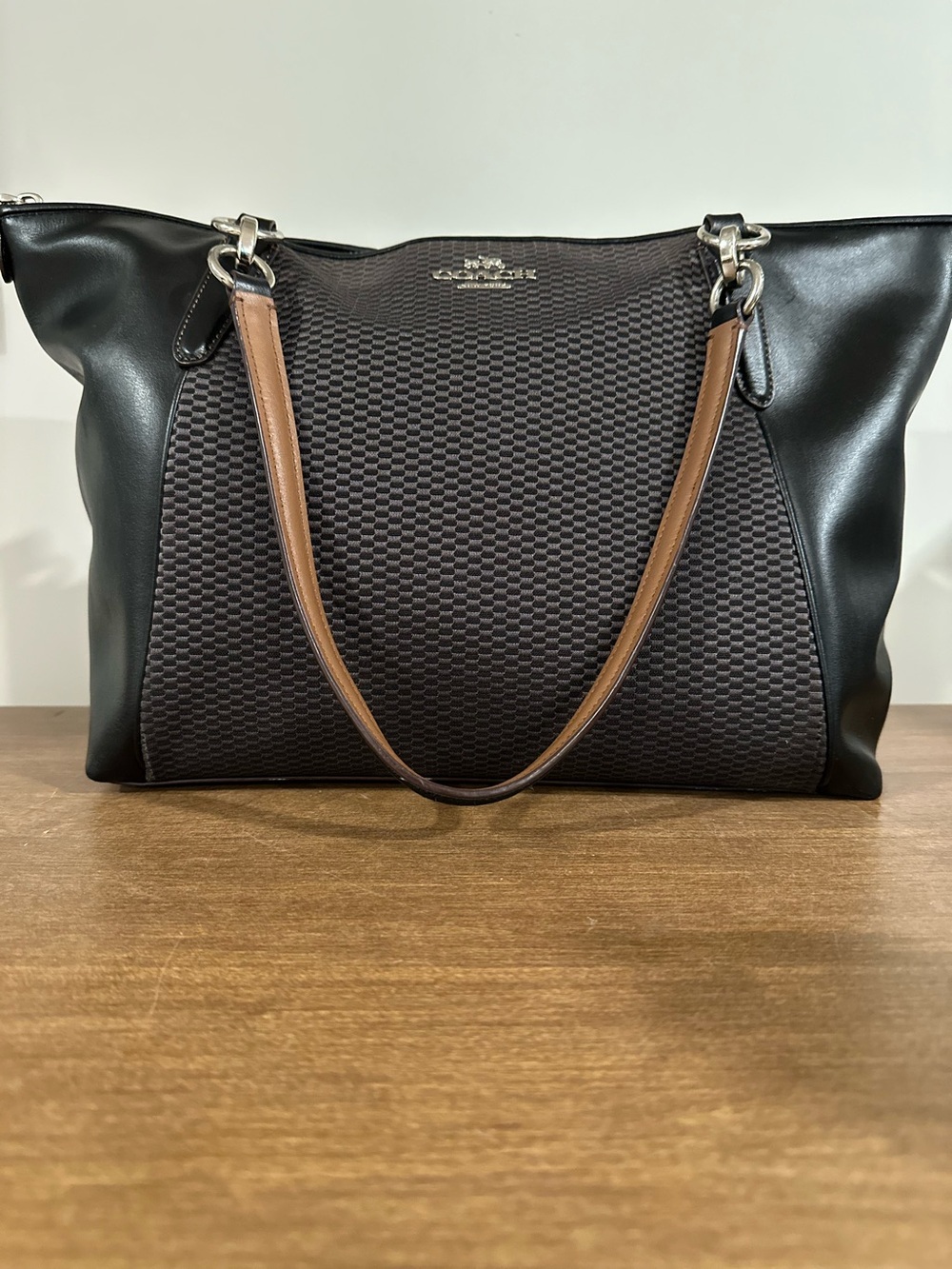 Coach Black Leather & Jacquard Ava Tote